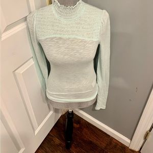 NWT Free People Caroline Mock Neck Top Womens Small Green Long Sleeve iced Aqua